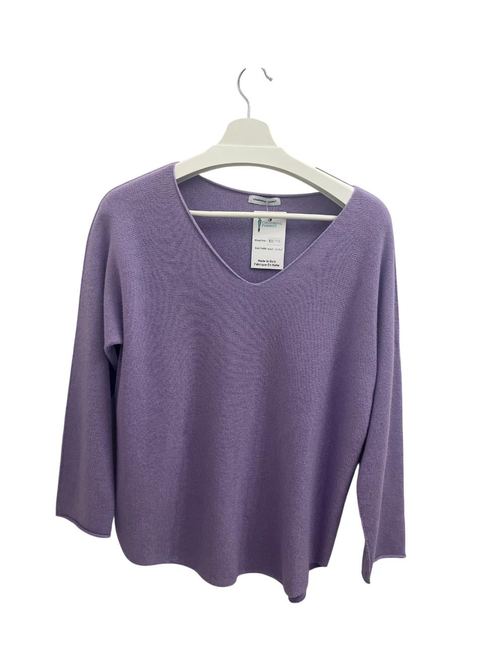 Suzie V-Neck Soft Sweater- Purple- Made In Italy