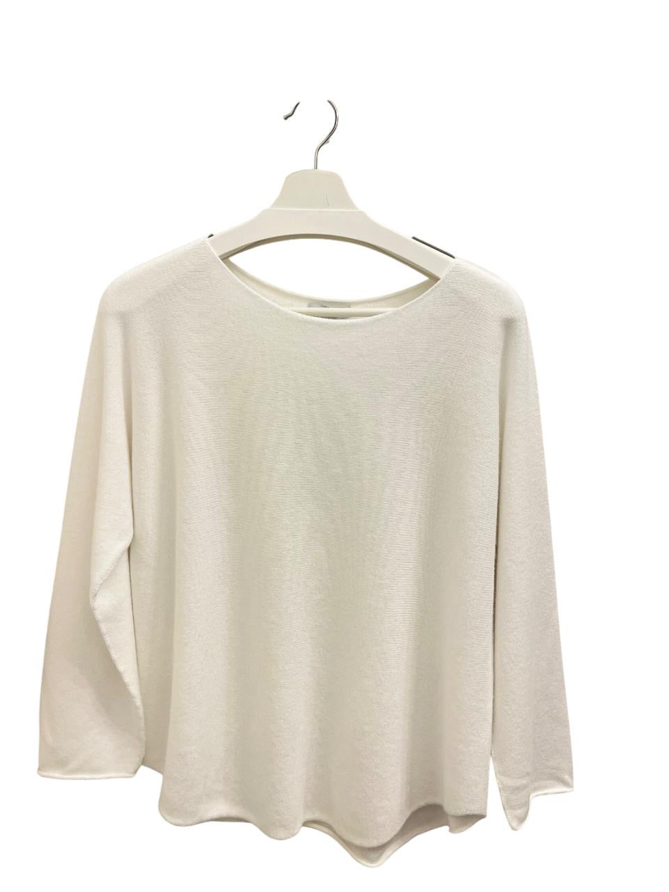 Bala Round Neck Soft Sweater- White- Made in Italy