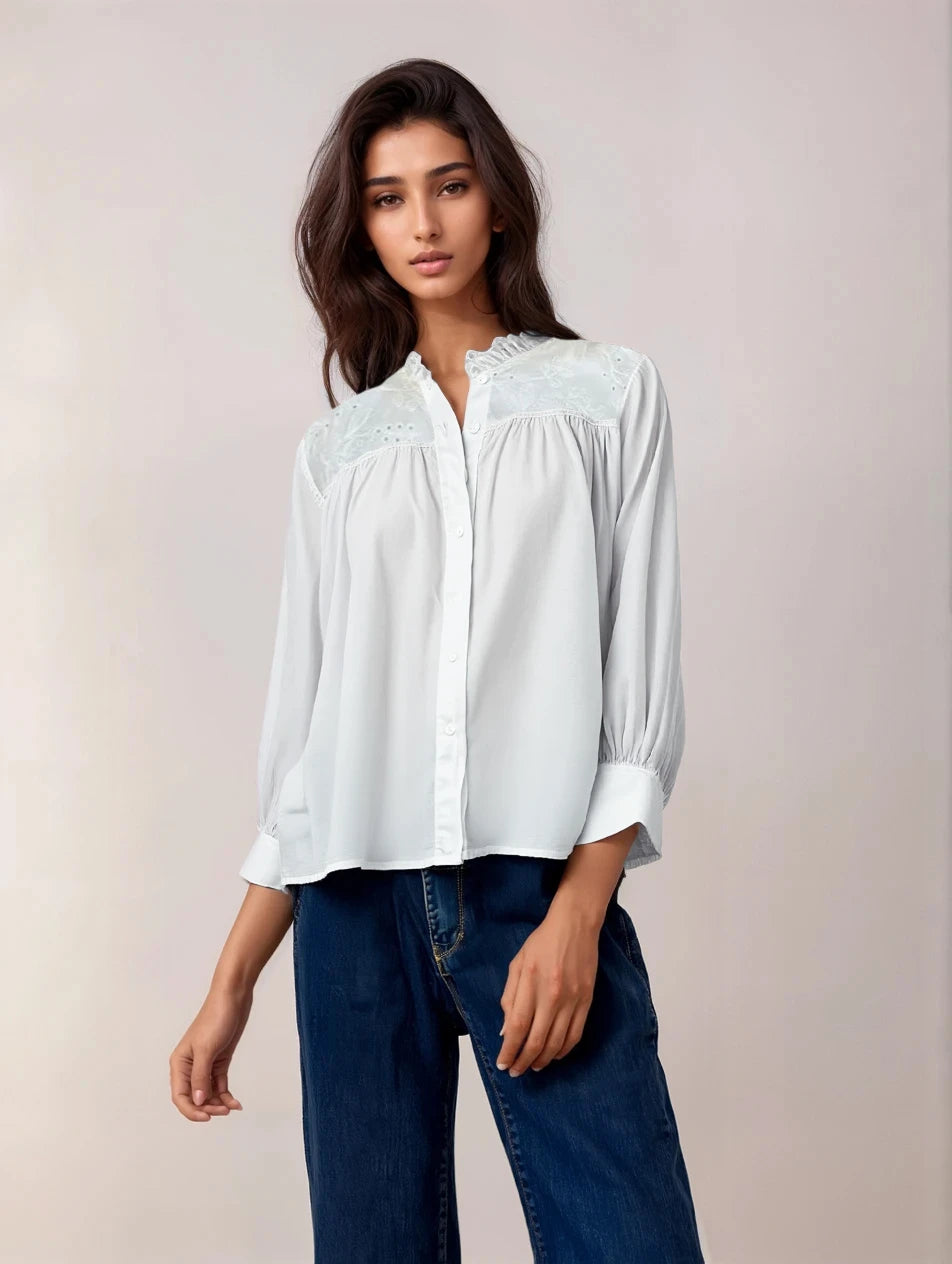 Chelsee Weekender Cotton Button Down Shirt- White