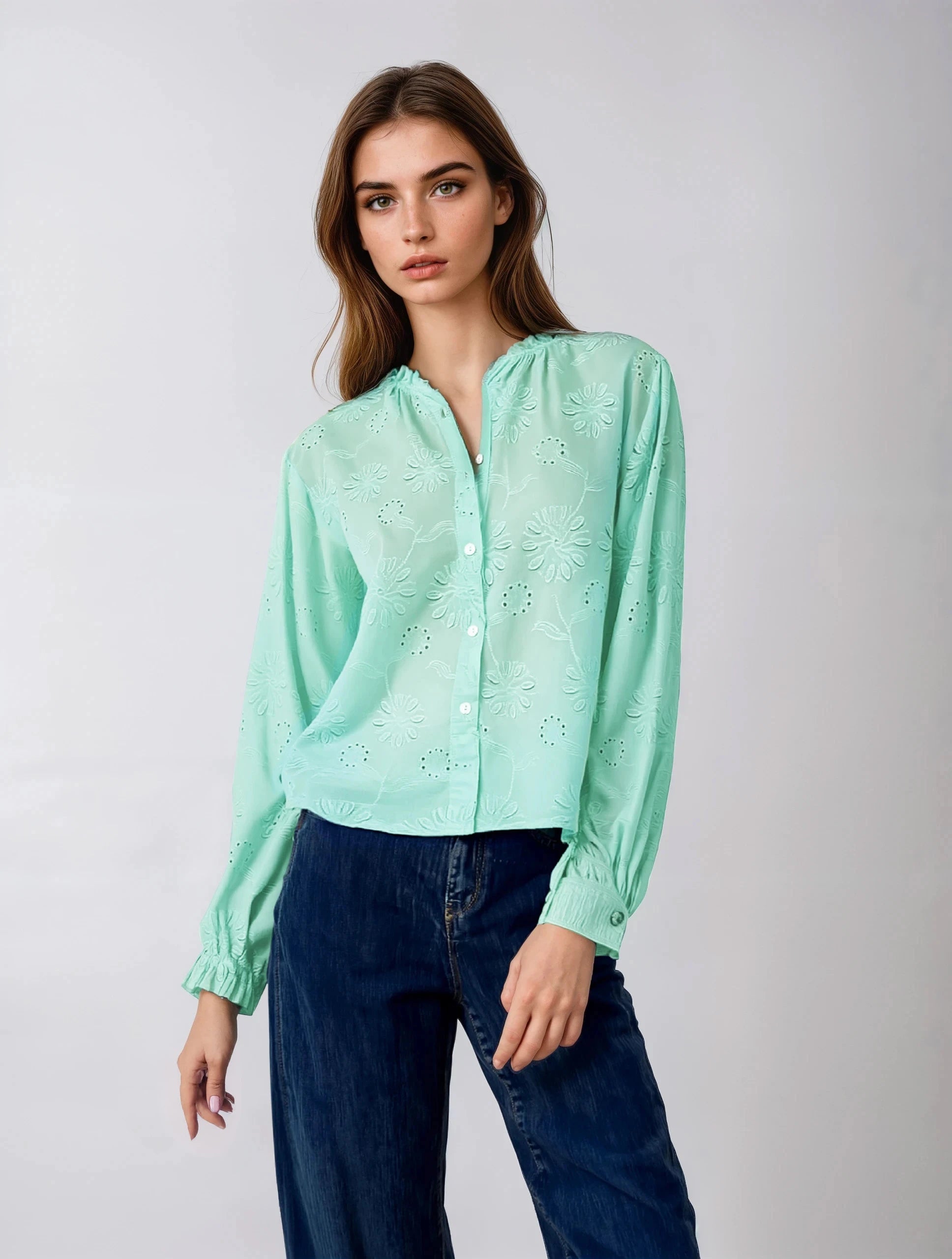 Chelsee Cotton and Eyelet Top-