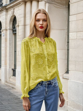 Chelsee Cotton Eyelet Top- Lemon- Made in Italy