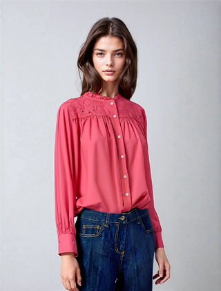 Chelsee Weekender Cotton Button Down Shirt- Coral