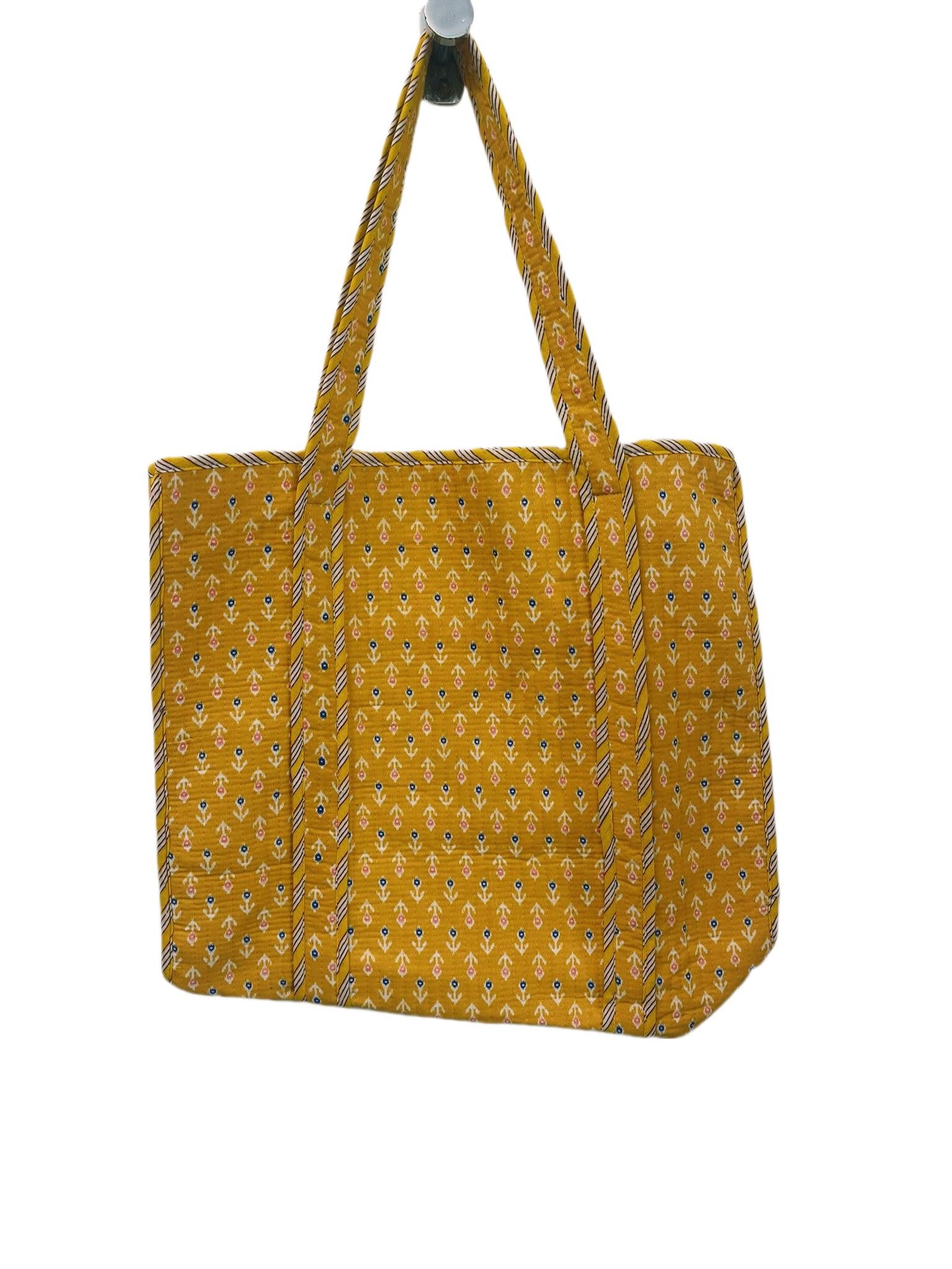 Handmade Reversible Cotton Quilted Tote Bag- Yellow Patterned