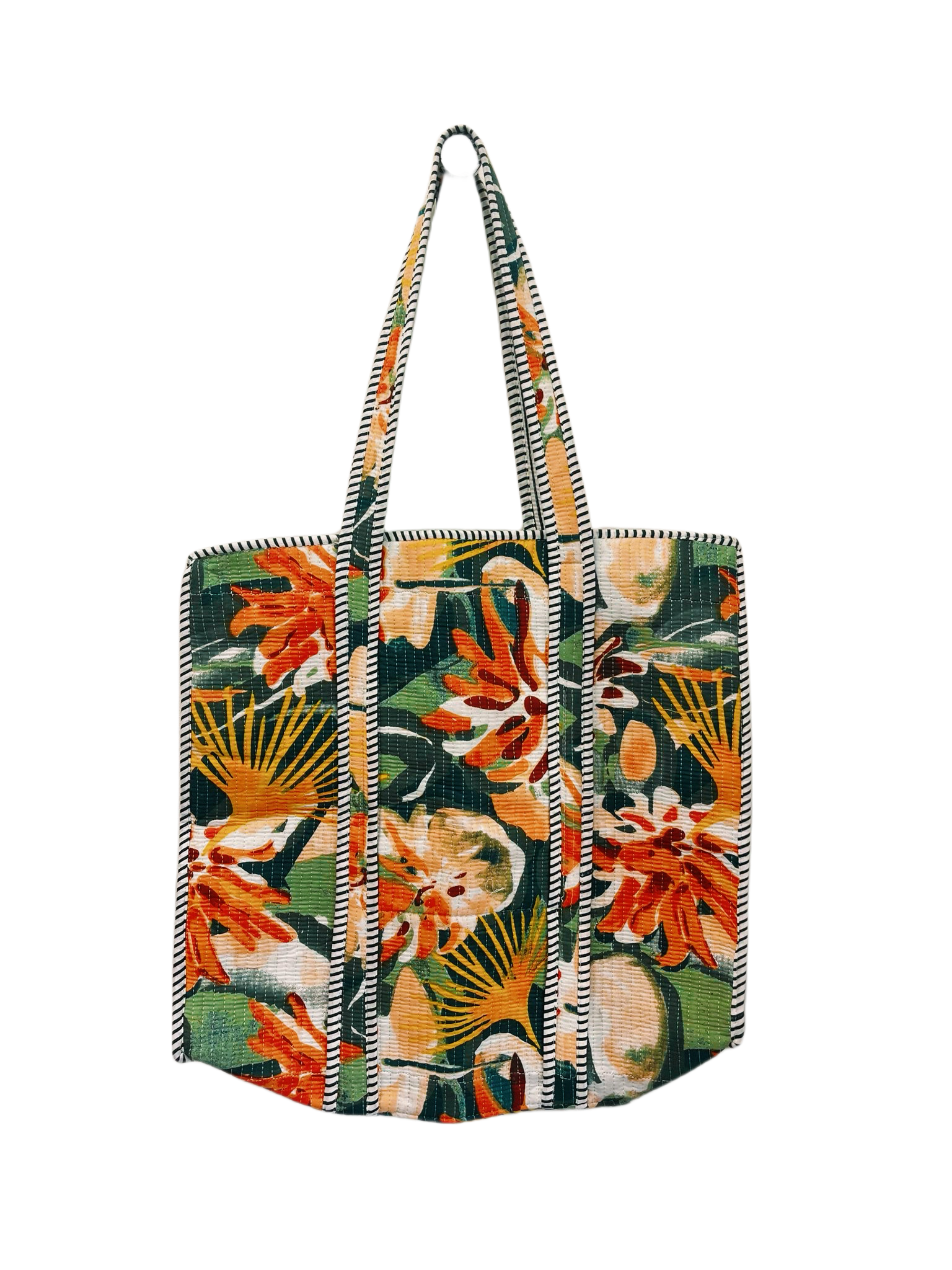 Handmade Reversible Quilted Cotton Tote Bag- Orange Floral