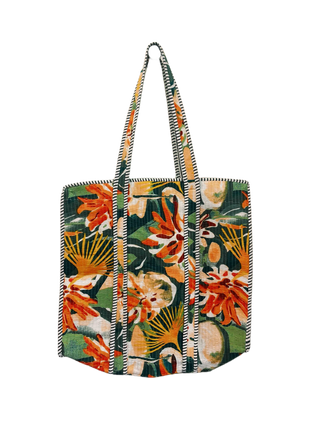 Handmade Reversible Quilted Cotton Tote Bag- Orange Floral