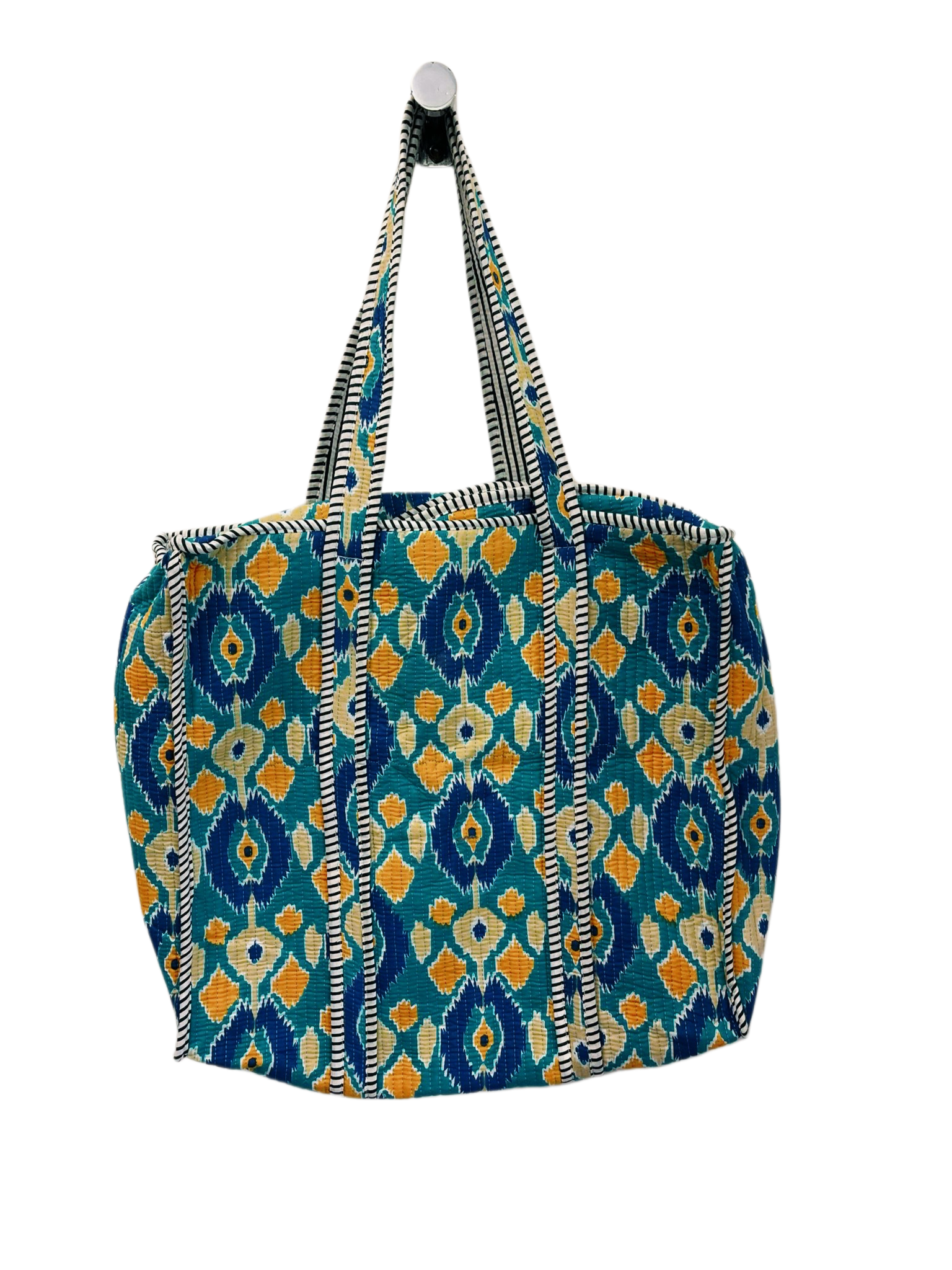 Handmade Cotton Quilted Tote with Zipper- Geometric Motif