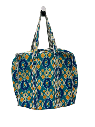 Handmade Cotton Quilted Tote with Zipper- Geometric Motif