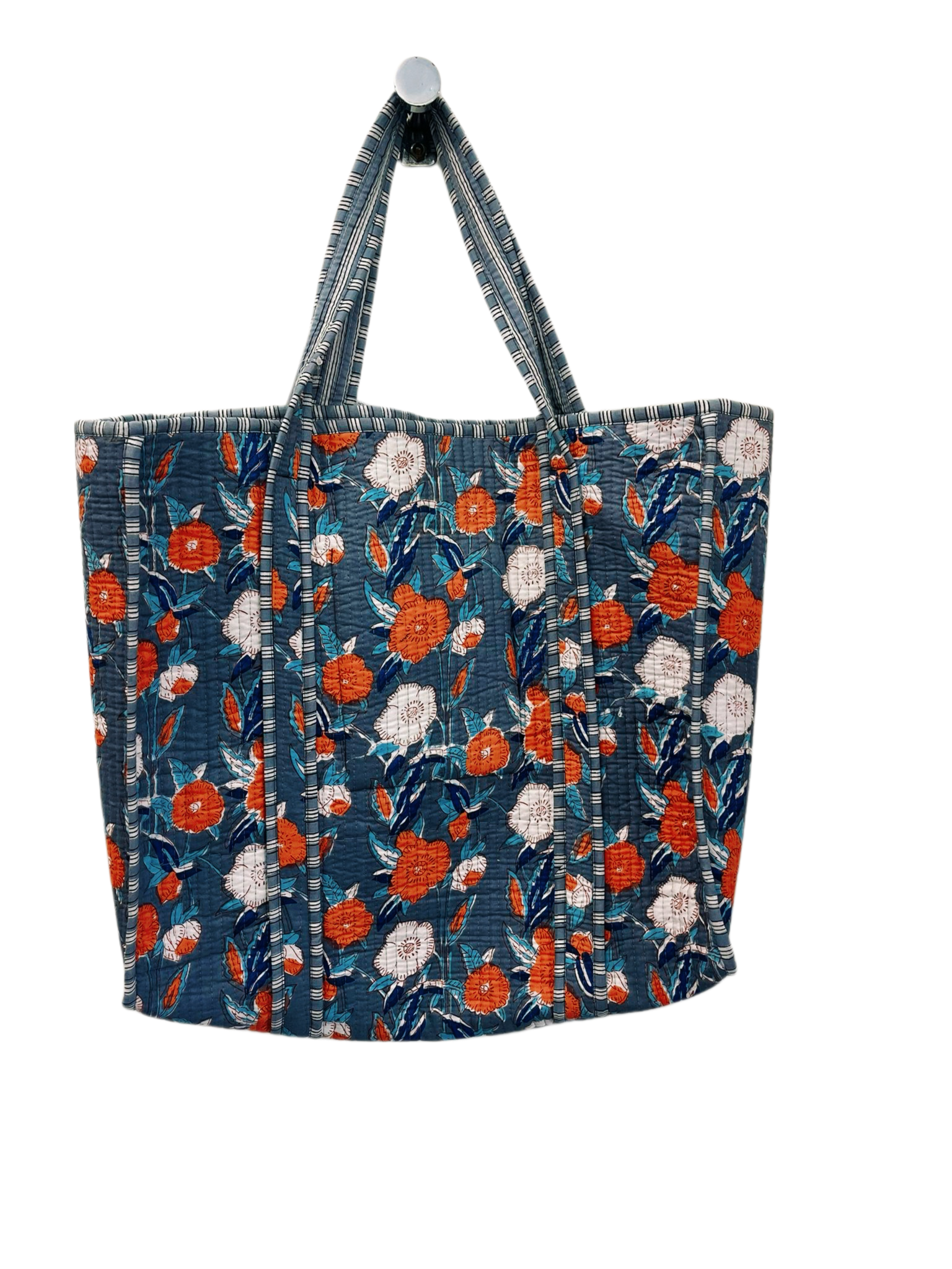 Handmade Reversible Quilted Tote Bag- Orange Floral