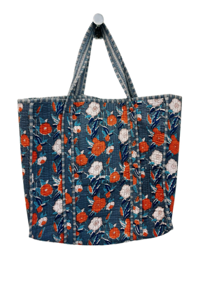 Handmade Reversible Quilted Tote Bag- Orange Floral