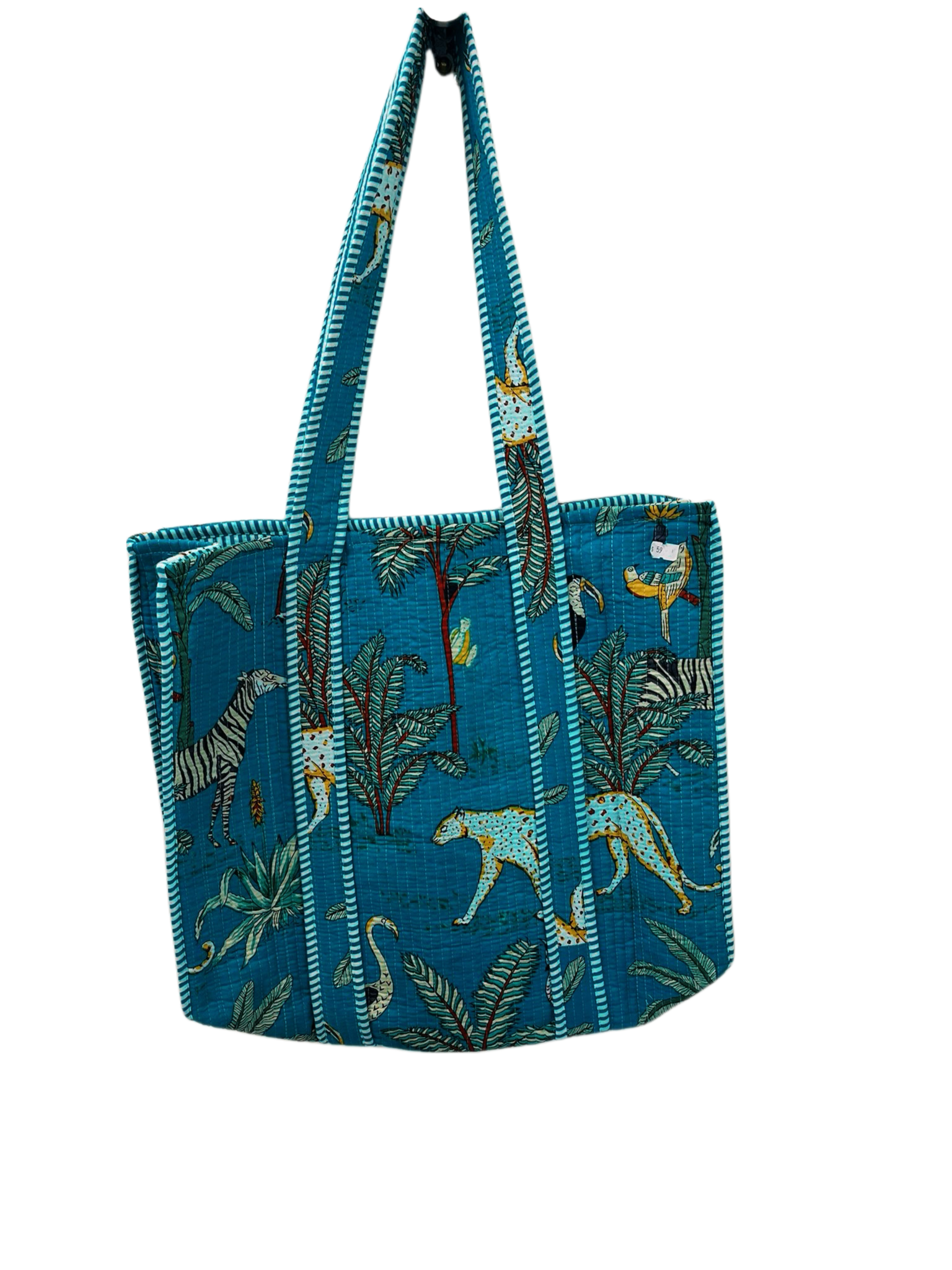 Handmade 100% Quilted Cotton Reversible Tote Bags- Jungle-Teal