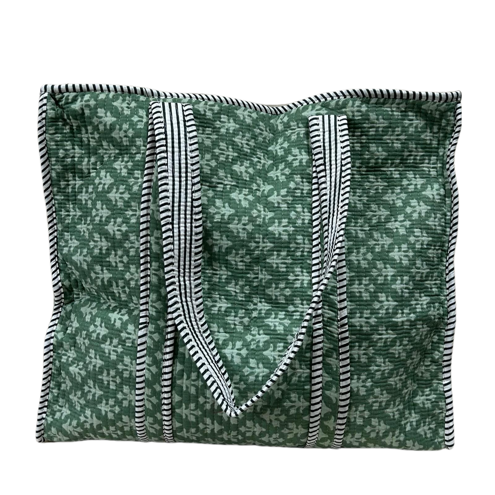 Quilted Cotton Tote Bag with Zipper-green