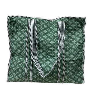 Quilted Cotton Tote Bag with Zipper-green