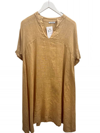 Tulsa Midi Loose Linen Dress- Camel