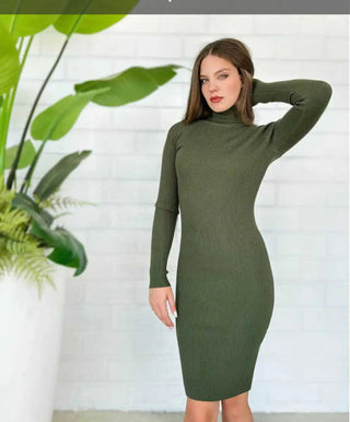 TRINA TURTLENECK OLIVE DRESS