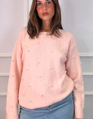 PINOT SOFT PINK SWEATER WITH PEARLS