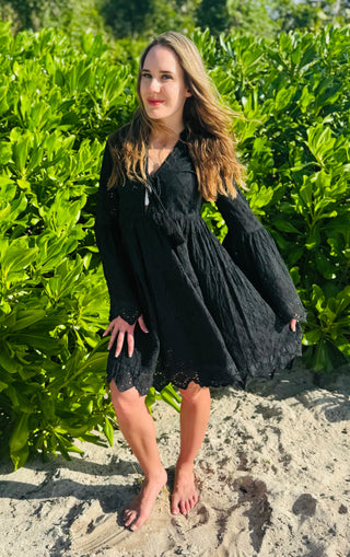 St. Barts Cotton Black Eyelet Dress