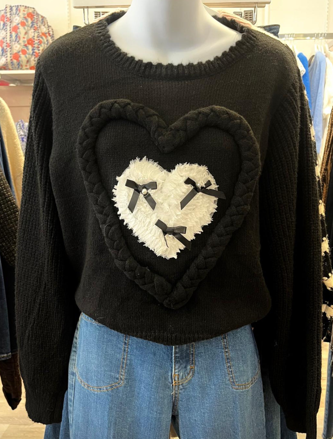 Kiki Heart and Bow Knit Sweater