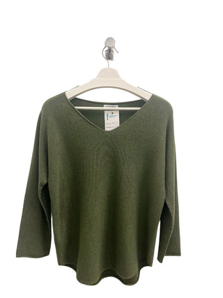 Suzie V-Neck Soft Sweater- Olive- Made in Italy